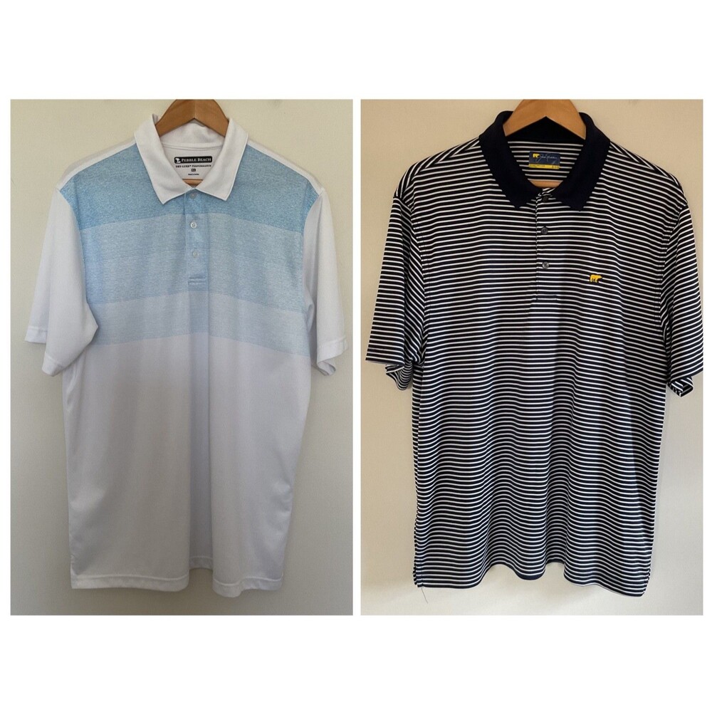 Jack Nicklaus & Pebble Beach Performance Polo Golf Shirt Mens XL Navy White Blue